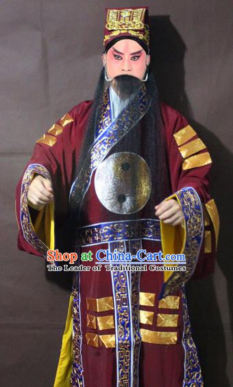 Traditional China Beijing Opera Taoist Priest Embroidery Costume, Chinese Peking Opera Red Embroidered Robe Clothing