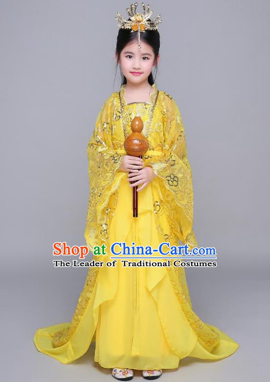 Traditional Chinese Tang Dynasty Palace Princess Hanfu Clothing, China Ancient Children Fairy Costume Trailing Dress for Kids