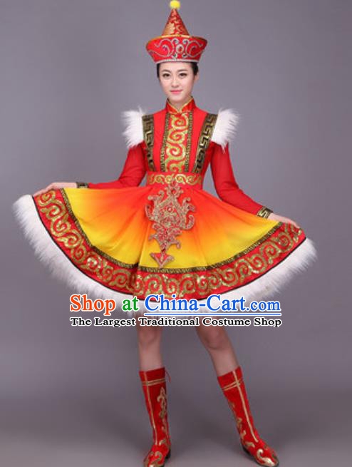 Chinese Traditional Mongol Nationality Dance Costume Mongolian Minority Folk Dance Dress for Women