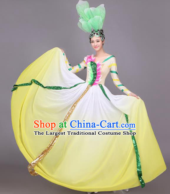 Professional Opening Dance Costume Stage Performance Big Swing Yellow Dress for Women