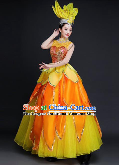 Professional Opening Dance Costume Stage Performance Classical Dance Chorus Yellow Dress for Women