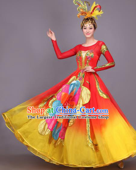 Professional Opening Dance Costume Stage Performance Modern Dance Red Bubble Dress for Women