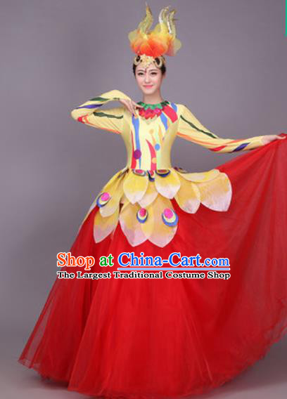 Chinese Traditional Classical Dance Costume Folk Dance Red Dress for Women