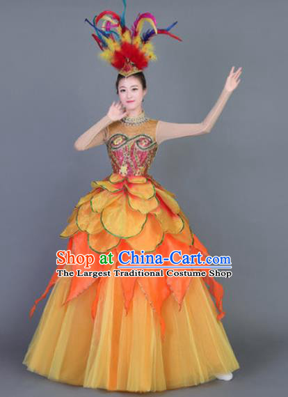 Professional Modern Dance Costume Opening Dance Stage Performance Orange Dress for Women