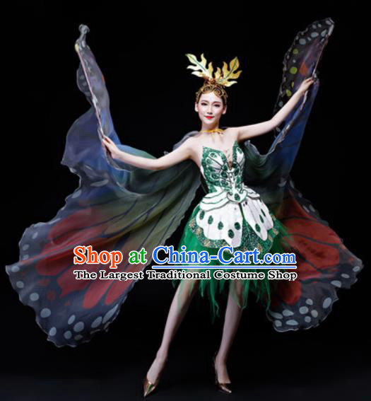 Professional Opening Dance Costume Modern Butterfly Dance Stage Performance Green Dress for Women