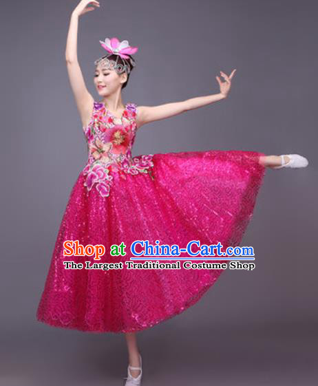 Professional Modern Dance Rosy Bubble Dress Opening Dance Stage Performance Chorus Costume for Women