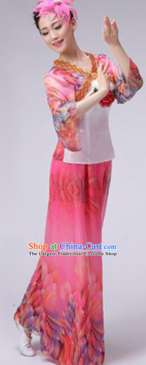 Chinese Classical Dance Fan Dance Costume Traditional Folk Dance Yangko Pink Clothing for Women