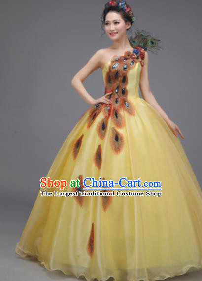 Top Grade Chorus Costume Professional Modern Dance Opening Dance Stage Performance Yellow Dress for Women