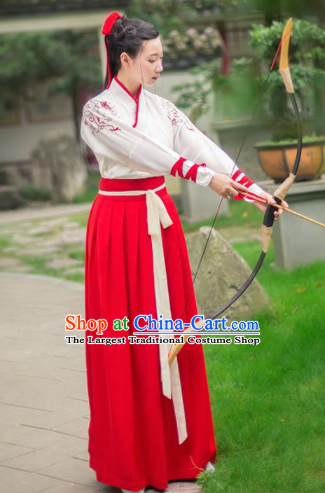 Chinese Ancient Embroidered Costumes Traditional Han Dynasty Swordswoman Hanfu Dress for Women