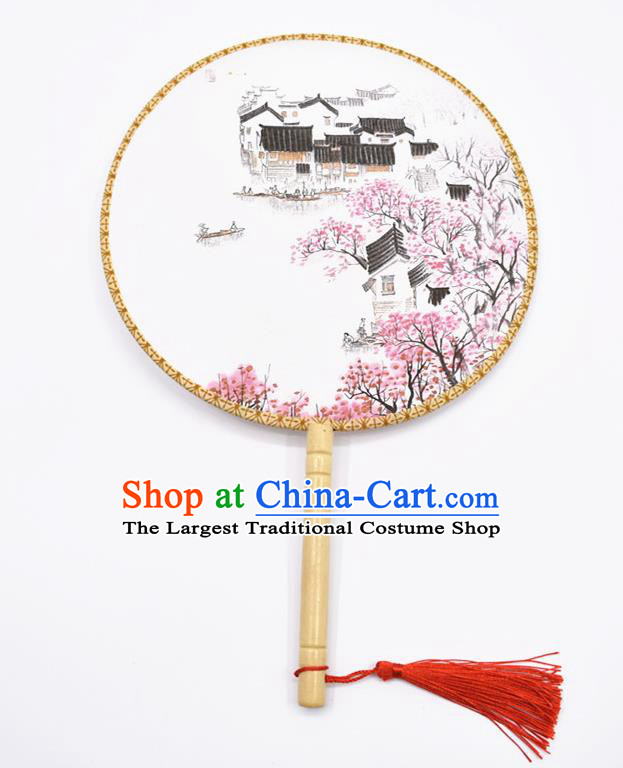 Chinese Ancient Palace Fans Handmade Ink Painting Round Fans for Women