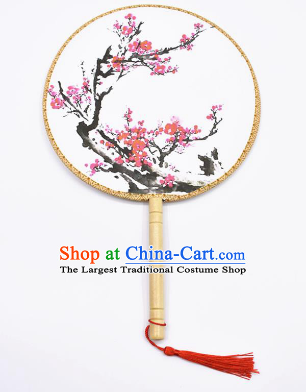 Chinese Ancient Palace Fans Handmade Printing Plum Blossom Round Fans for Women