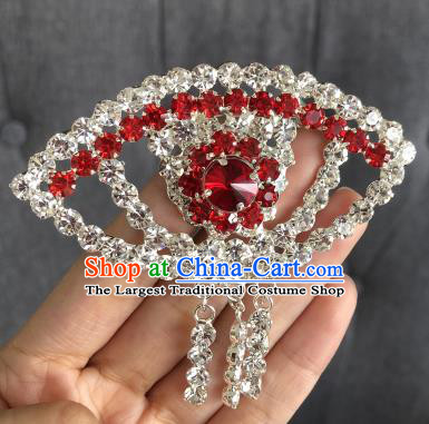 Chinese Traditional Peking Opera Diva Red Crystal Fanshaped Brooch Jewelry Accessories Ancient Princess Breastpin for Women