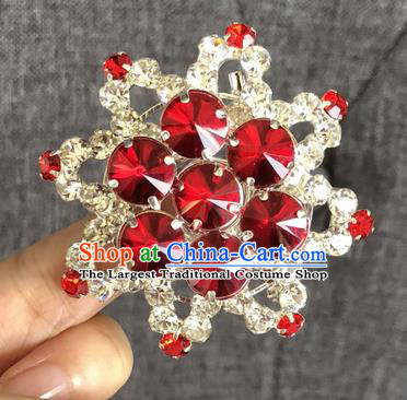 Chinese Traditional Peking Opera Diva Red Crystal Eight Pointed Star Brooch Jewelry Accessories Ancient Princess Breastpin for Women