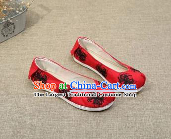 Chinese Ancient Traditional Embroidered Shoes Hanfu Embroidery Lycoris Red Cloth Shoes for Women