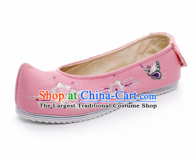 Chinese Ancient Traditional Embroidered Shoes Hanfu Embroidery Peach Blossom Pink Cloth Shoes for Women