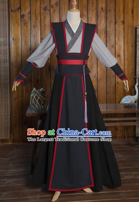 Chinese Traditional Cosplay Nobility Childe Black Costumes Ancient Swordsman Clothing for Men