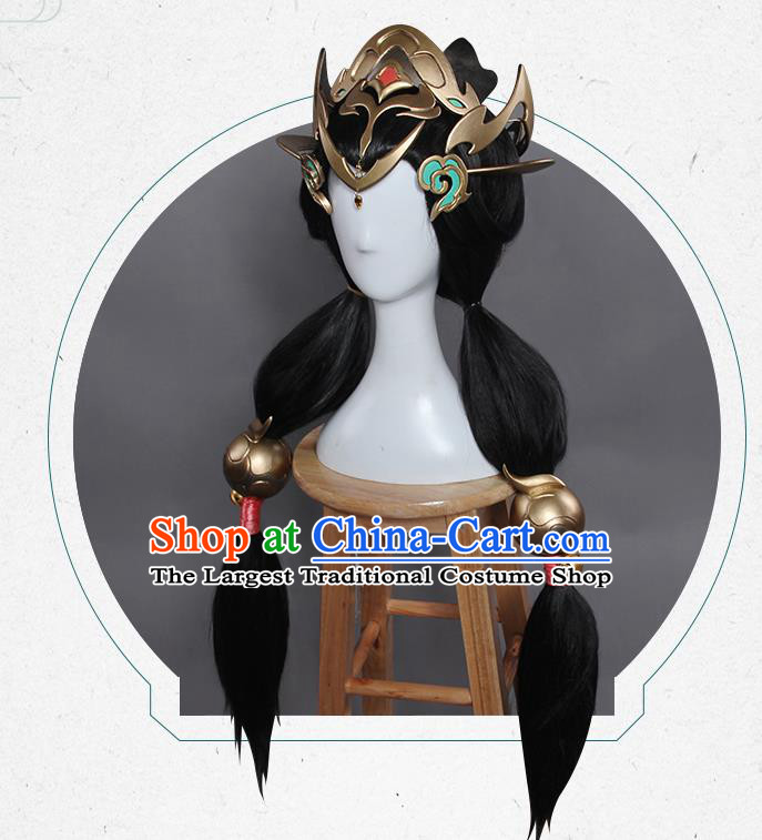 Chinese Traditional Cosplay Hair Accessories Ancient Swordsman Wigs and Headwear for Women