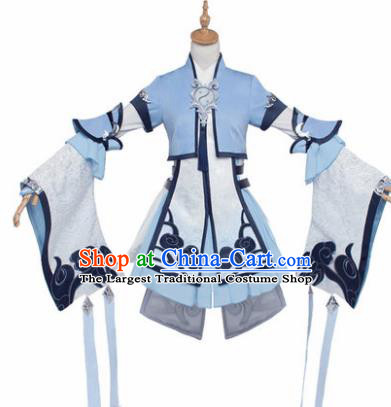 Top Grade Chinese Cosplay Costumes Ancient Young Lady Swordswoman Blue Dress for Women