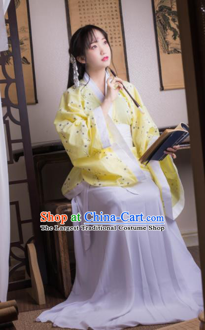 Chinese Ancient Peri Yellow Hanfu Dress Han Dynasty Princess Costumes for Women