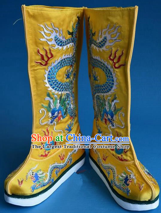 Chinese Traditional Beijing Opera Shoes Ancient Qing Dynasty Emperor Embroidered Boots for Men