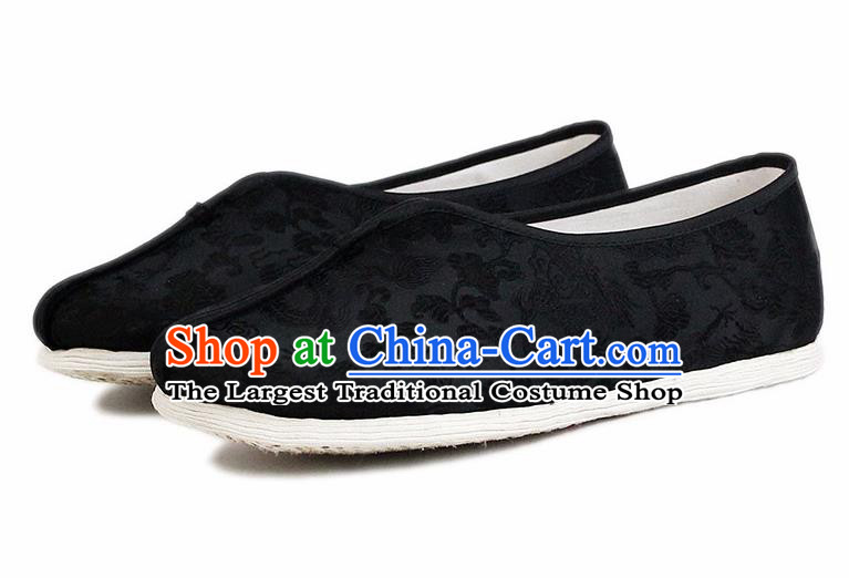 Chinese National Cloth Shoes Traditional Embroidered Shoes Black Satin Shoes for Men