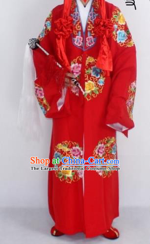 Chinese Traditional Peking Opera Niche Embroidered Robe Ancient Prince Red Costumes for Men