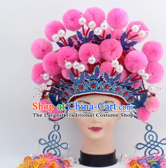 Chinese Traditional Peking Opera Pink Venonat Phoenix Coronet Ancient Bride Hair Accessories for Women