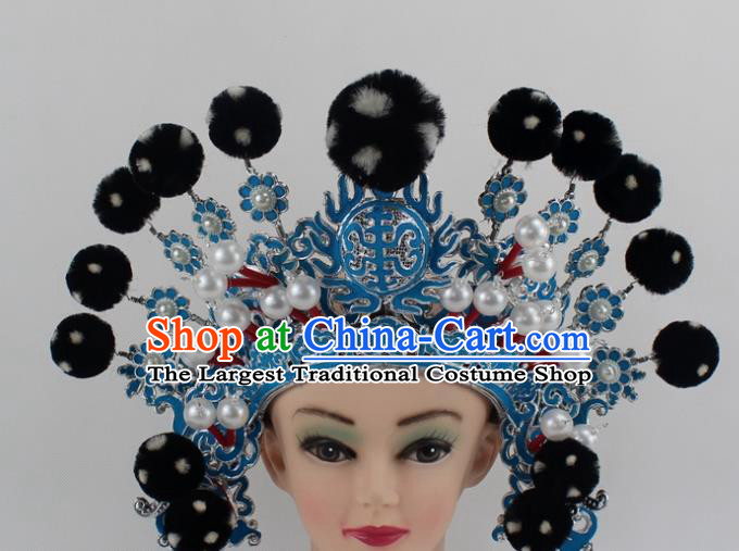 Chinese Traditional Peking Opera Takefu Black Venonat Helmet Ancient Warriors Hat for Men