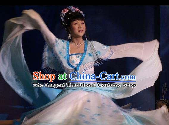 Traditional Chinese Classical Dance Embroidered Costumes Ancient Imperial Consort Blue Hanfu Dress for Women