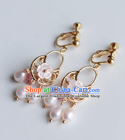 Chinese Traditional Jewelry Accessories Ancient Hanfu Pink Pearls Earrings for Women