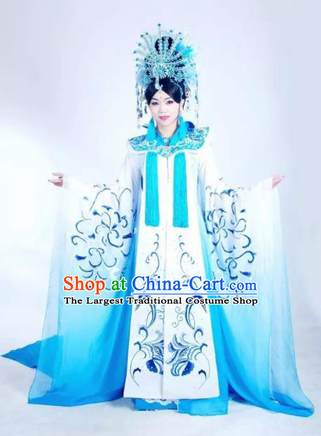 Traditional Chinese Tang Dynasty Historical Costumes Ancient Imperial Consort Embroidered Blue Hanfu Dress for Women