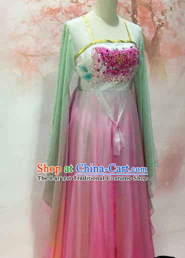 Traditional Chinese Tang Dynasty Historical Costumes Ancient Princess Embroidered Pink Dress for Women