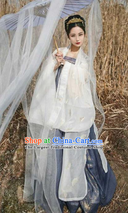 Traditional Chinese Ancient Peri Goddess Hanfu Dress Tang Dynasty Imperial Consort Embroidered Costumes for Women