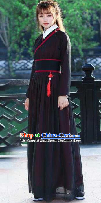 Traditional Chinese Ancient Han Dynasty Swordswoman Embroidered Hanfu Dress for Women