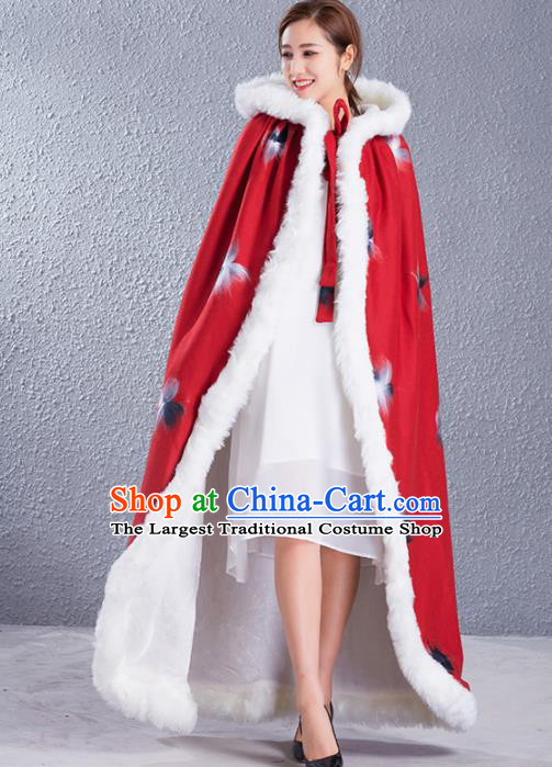 Traditional Chinese Ancient Princess Costumes Red Woolen Cloak for Women