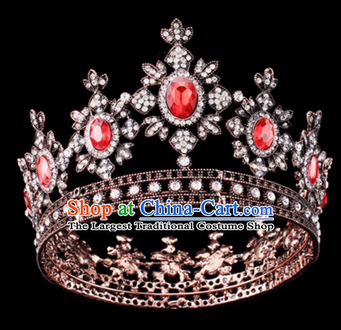 Baroque Style Hair Accessories Queen Round Crystal Royal Crown for Women