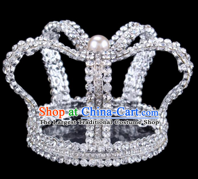 Baroque Style Bride Hair Accessories Queen Round Crystal Royal Crown for Women