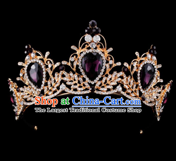 Baroque Style Bride Hair Accessories Queen Retro Purple Crystal Royal Crown for Women