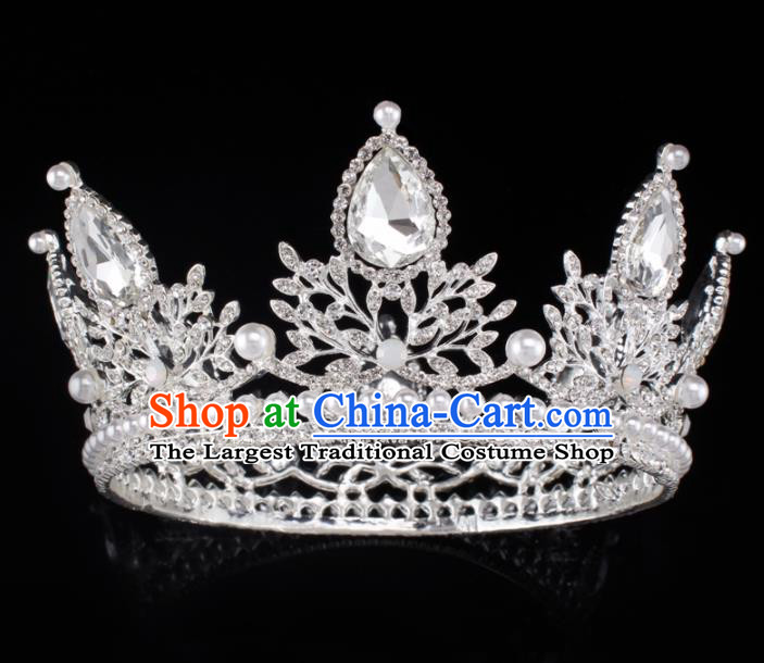 Baroque Wind Hair Accessories Princess Retro Crystal Pearls Argent Royal Crown for Women