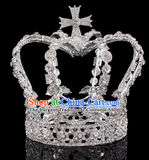 Baroque Wind Hair Accessories Bride Retro Rhinestone Argent Royal Crown for Women