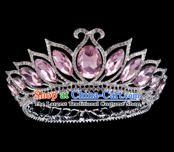 Top Grade Baroque Princess Retro Hair Accessories Bride Pink Crystal Round Royal Crown for Women