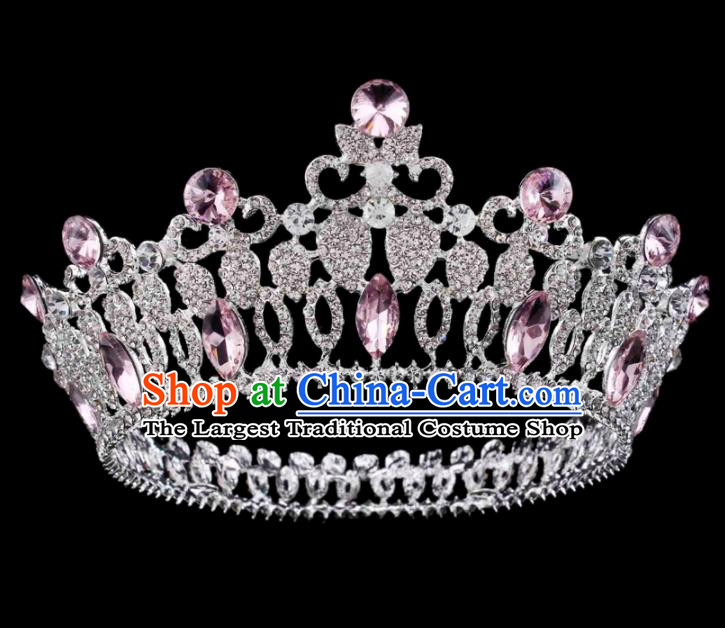 Baroque Wind Hair Accessories Bride Retro Pink Rhinestone Royal Crown for Women