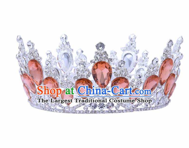 Top Grade Baroque Princess Retro Round Royal Crown Bride Orange Crystal Wedding Hair Accessories for Women