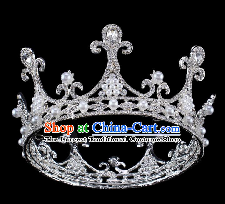 Top Grade Baroque Queen Pearls Royal Crown Bride Retro Wedding Hair Accessories for Women