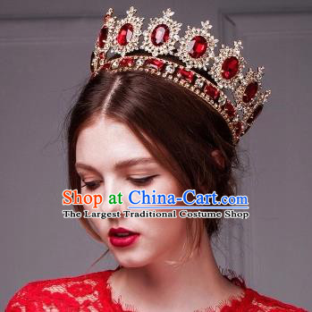 Top Grade Baroque Style Red Rhinestone Royal Crown Bride Retro Wedding Hair Accessories for Women