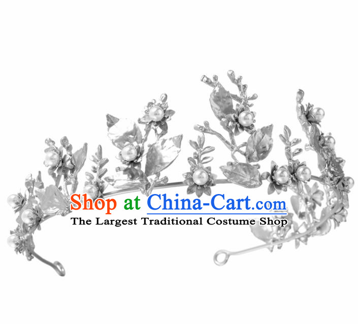 Top Grade Baroque Style Argent Leaf Royal Crown Bride Retro Wedding Hair Accessories for Women