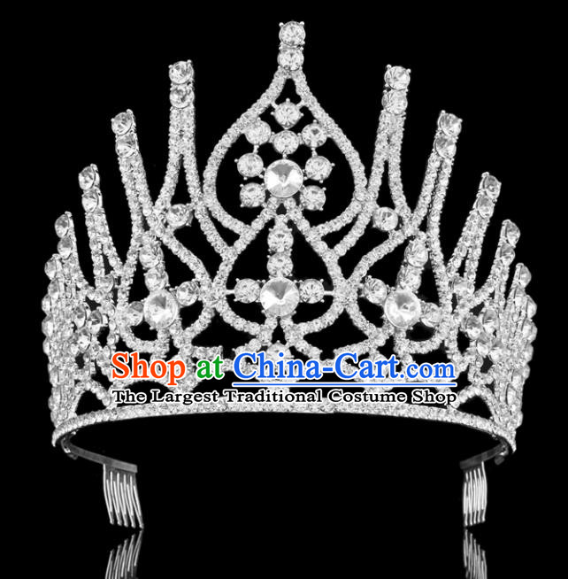 Top Grade Baroque Style Handmade Crystal Royal Crown Bride Retro Wedding Hair Accessories for Women