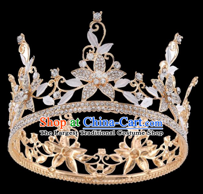 Handmade Top Grade Baroque Crystal Flowers Royal Crown Bride Retro Wedding Hair Accessories for Women