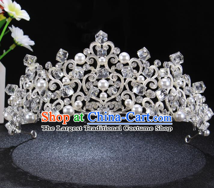 Top Grade Pearls Royal Crown Baroque Princess Retro Wedding Bride Hair Accessories for Women