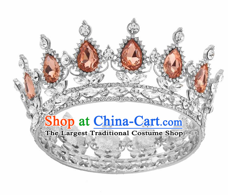 Top Grade Queen Retro Champagne Rhinestone Royal Crown Baroque Wedding Bride Hair Accessories for Women